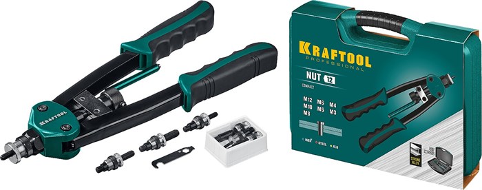 KRAFTOOL NUT-12, М3 - М12, 380 мм, резьбовой двуручный заклепочник в кейсе (31183) 00019492
