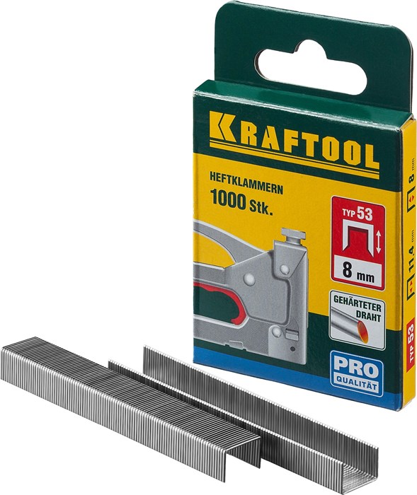 KRAFTOOL скобы тип 53 (A/10/JT21), 8 мм, калибр 23GA. 1000 шт (31670-08) 00019626