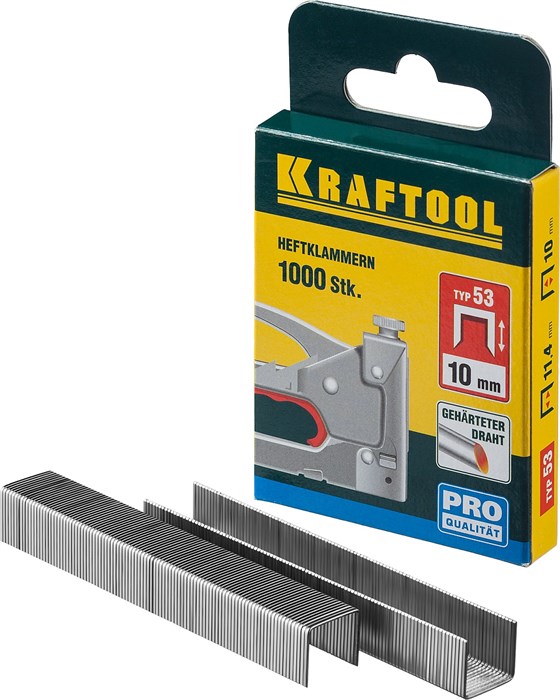 KRAFTOOL скобы тип 53 (A/10/JT21), 10 мм, калибр 23GA. 1000 шт (31670-10) 00019628