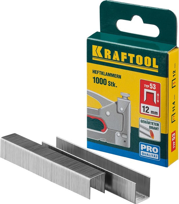 KRAFTOOL скобы тип 53 (A/10/JT21), 12 мм, калибр 23GA. 1000 шт (31670-12) 00019630