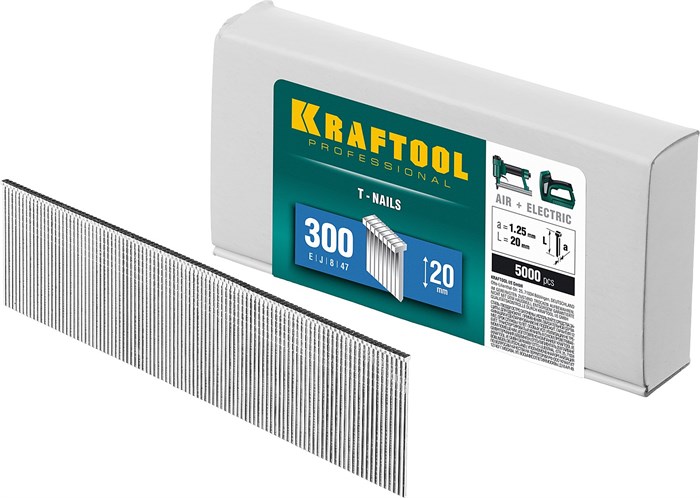 KRAFTOOL гвозди тип 300 (47/J/ F), 20 мм, калибр 18GA. 5000 шт (31785-20) 00019678