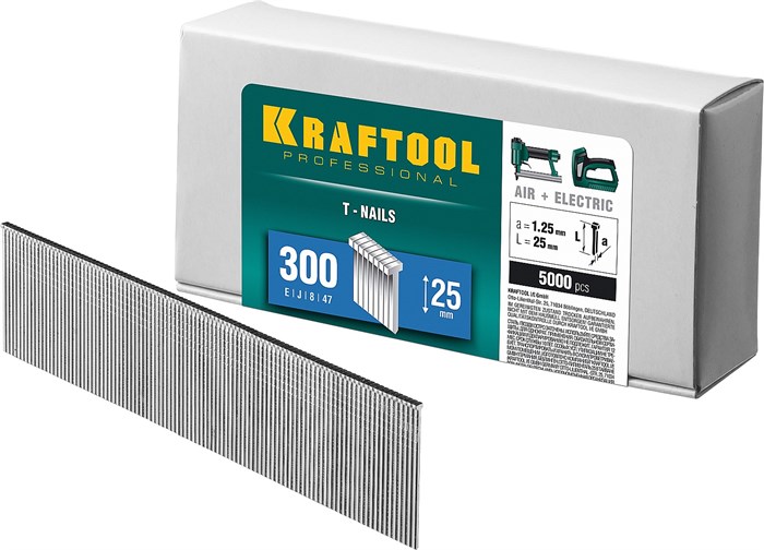 KRAFTOOL гвозди тип 300 (47/J/ F), 25 мм, калибр 18GA. 5000 шт (31785-25) 00019679
