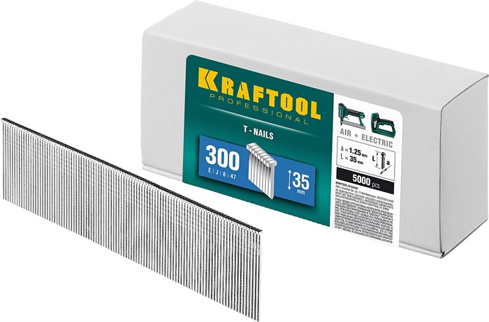 KRAFTOOL гвозди тип 300 (47/J/ F), 35 мм, калибр 18GA. 5000 шт (31785-35) 00019681