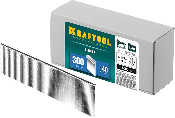 KRAFTOOL гвозди тип 300 (47/J/ F), 40 мм, калибр 18GA. 5000 шт (31785-40) 00019682