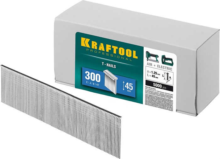 KRAFTOOL гвозди тип 300 (47/J/ F), 45 мм, калибр 18GA. 5000 шт (31785-45) 00019683