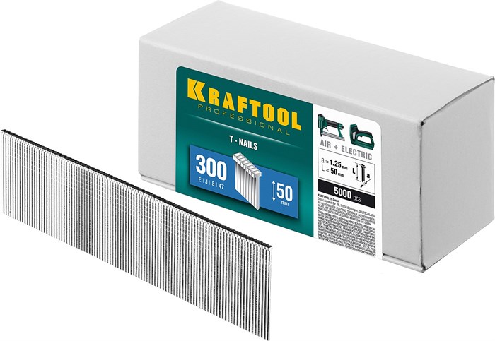KRAFTOOL гвозди тип 300 (47/J/ F), 50 мм, калибр 18GA. 5000 шт (31785-50) 00019684