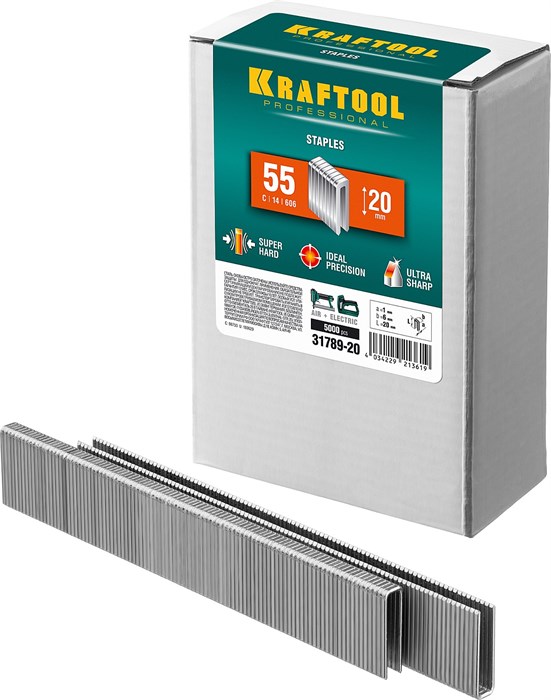 KRAFTOOL скобы тип 55 (90/C), 20 мм, калибр 18GA. 5000 шт (31789-20) 00019694