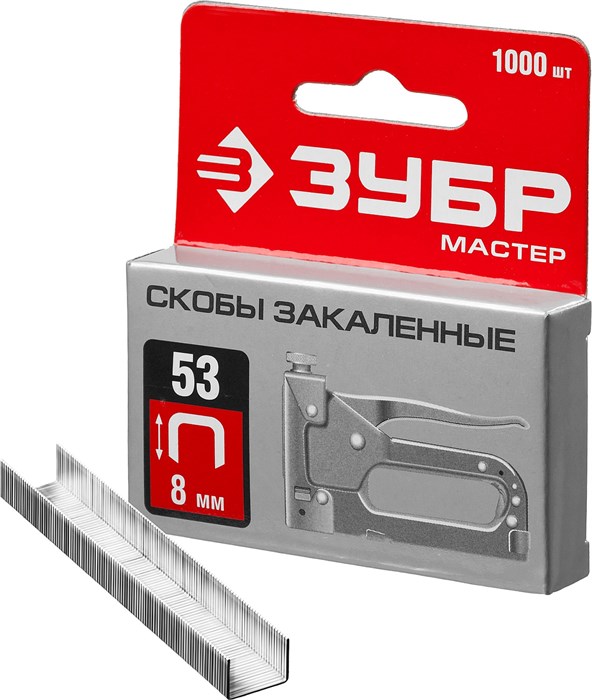 ЗУБР скобы тип 53 (A/10/JT21), 8 мм, калибр 23GA. 1000 шт (31625-08) 00019794