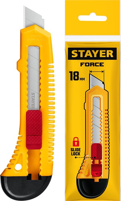 STAYER FORCE, 18 мм, нож упрочненный из АБС пластика со сдвижным фиксатором (0911) 00020148