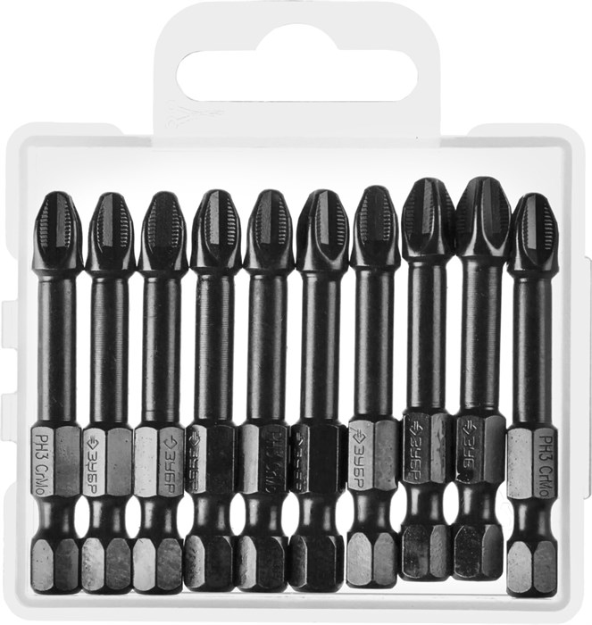 ЗУБР PH3, 10 шт, 50 мм, ударные биты, Профессионал (26021-3-50-S10) 00020813