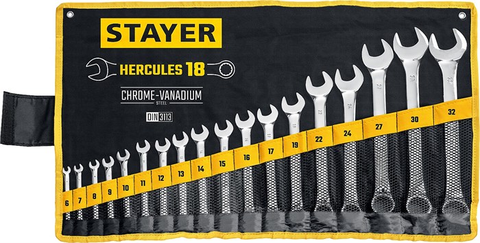 STAYER HERCULES, 18 шт, 6 - 32 мм, набор комбинированных гаечных ключей, Professional (27081-H18) 00022183