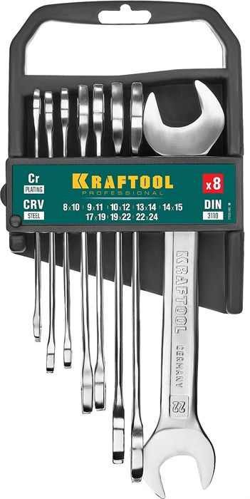 KRAFTOOL 8 шт, 8 - 24 мм, набор рожковых гаечных ключей (27033-H8C) 00022216