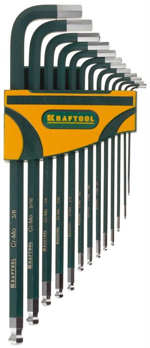KRAFTOOL HEX-ball, 13 шт, набор дюймовых шестигранных ключей с шаром (27444-H13) 00022272