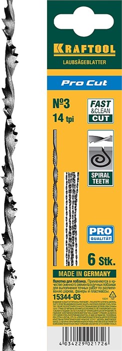 KRAFTOOL Pro Cut, 130 мм, 6 шт, спиральные полотна для лобзика (15344-03) 00023217