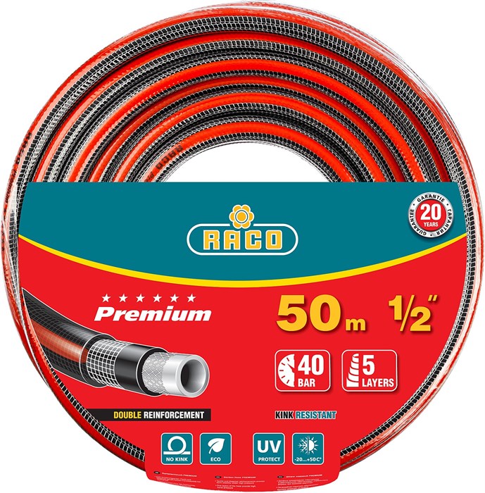 RACO PREMIUM, 1/2″, 50 м, 40 атм, пятислойный, усиленный двумя слоями армирования, поливочный шланг (40300-1/2-50) 00025042