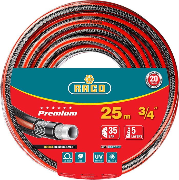 RACO PREMIUM, 3/4″, 25 м, 35 атм, пятислойный, усиленный двумя слоями армирования, поливочный шланг (40300-3/4-25) 00025044