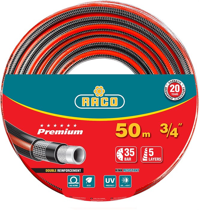 RACO PREMIUM, 3/4″, 50 м, 35 атм, пятислойный, усиленный двумя слоями армирования, поливочный шланг (40300-3/4-50) 00025045