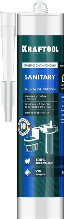 KRAFTOOL SANITARY, 300 мл, прозрачный, санитарный силиконовый герметик (41255-2) 00030762