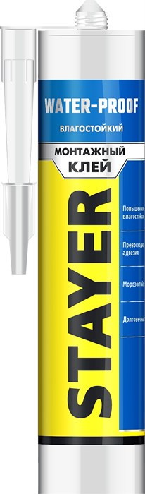 STAYER WATERPROOF, 280 мл, белый, влагостойкий монтажный клей, Professional (41325) 00030782