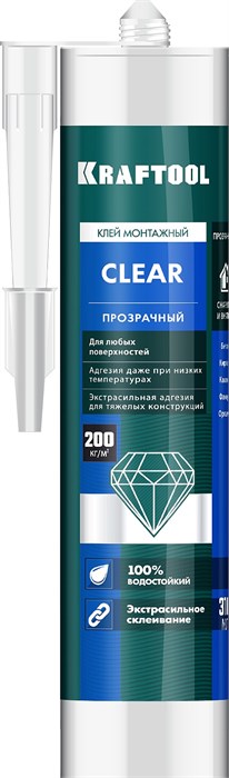KRAFTOOL CLEAR, 310мл, прозрачный, суперсильный монтажный клей (41342) 00030786