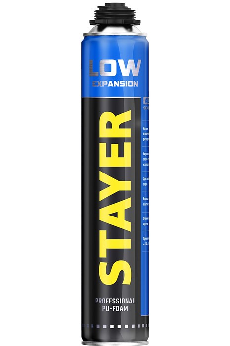 STAYER LOW EXPANSION, 800 мл, пистолетная, выход до 50 л, всесезонная, с низким вторичным расширением, монтажная пена, Professional (41136) 00030809