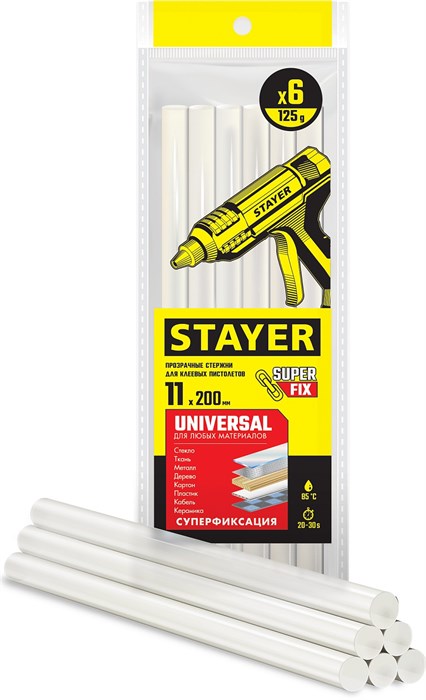 STAYER Universal, 11 х 200 мм, 6 шт, прозрачные, универсальные клеевые стержни, Professional (2-06821-T-S06) 00030843