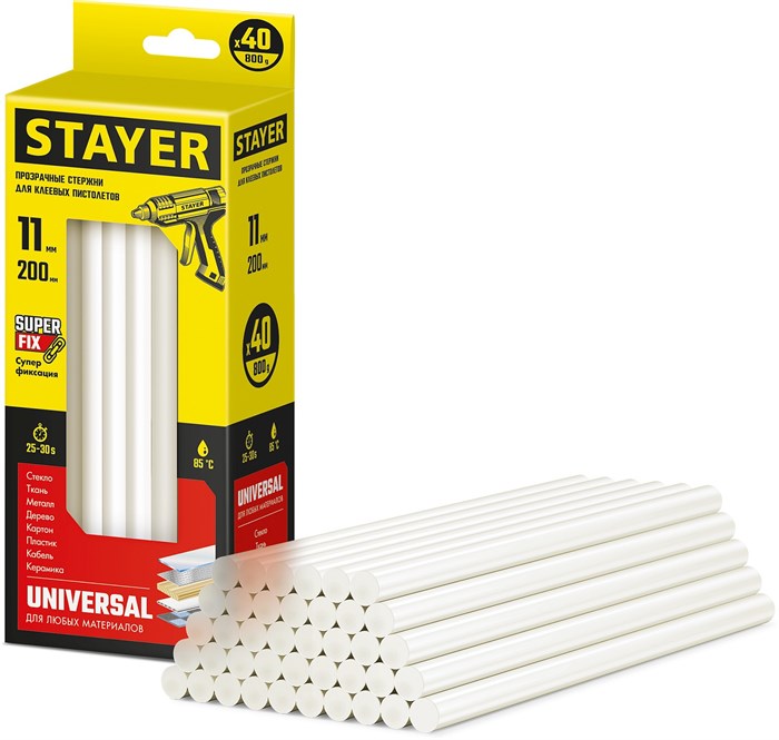 STAYER Universal, 11 х 200 мм, 40 шт, универсальные клеевые стержни, Professional (2-06821-T-S40) 00030844