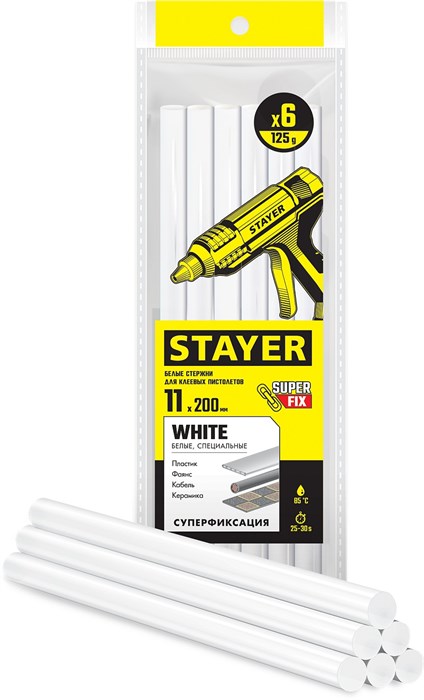 STAYER White, белые, 11 х 200 мм, 6 шт, клеевые стержни, Professional (2-06821-W-S06) 00030845