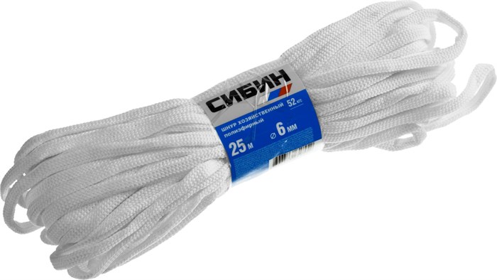 СИБИН 6 мм, 25 м, хозяйственный, полиэфирный шнур (50266) 00030910