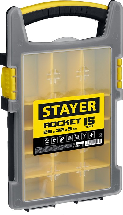 STAYER ROCKET-15, 280 x 320 x 50 мм, (11″), пластиковый органайзер с 15 съемными лотками (2-38031) 00031280