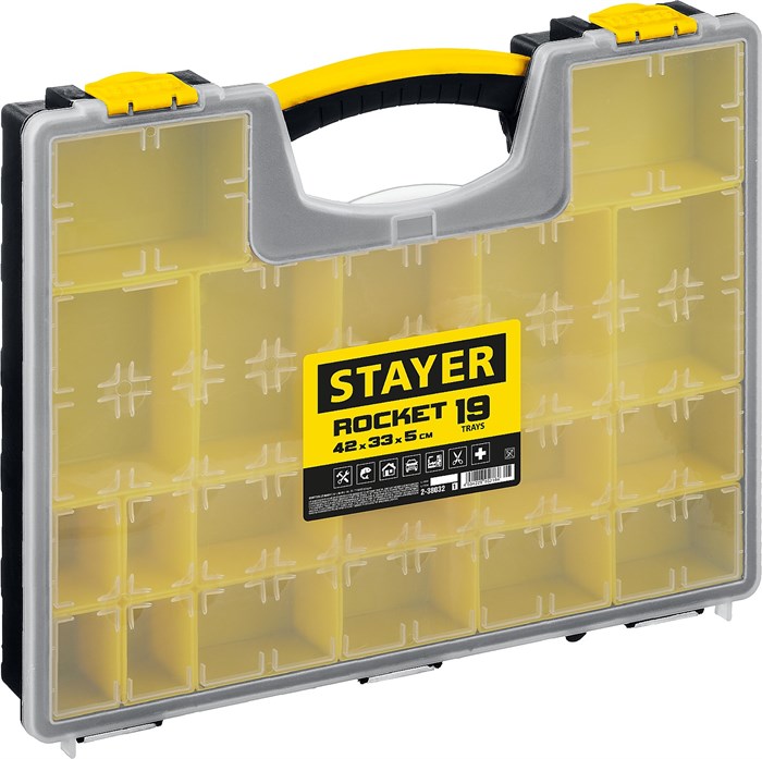 STAYER ROCKET-19, 420 x 330 x 50 мм, (16.5″), пластиковый органайзер с 19 съемными лотками (2-38032) 00031282