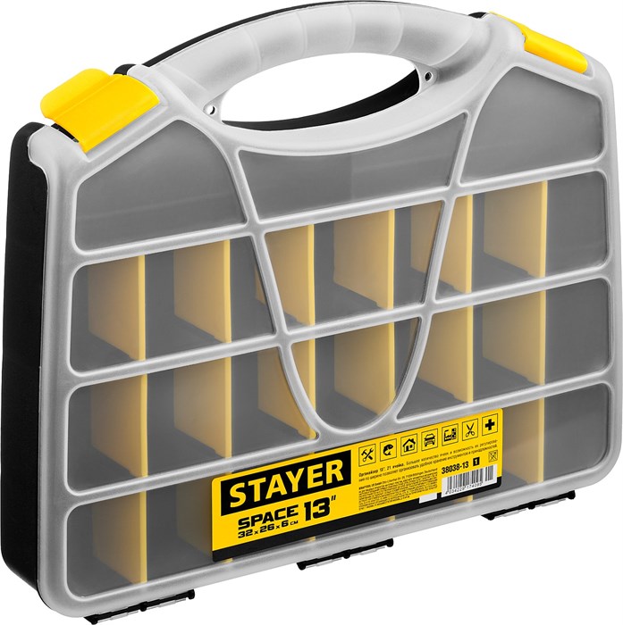 STAYER SPACE-13, 320 х 260 х 60 мм, (13″), пластиковый органайзер с 21 ячейкой (38038-13) 00031319