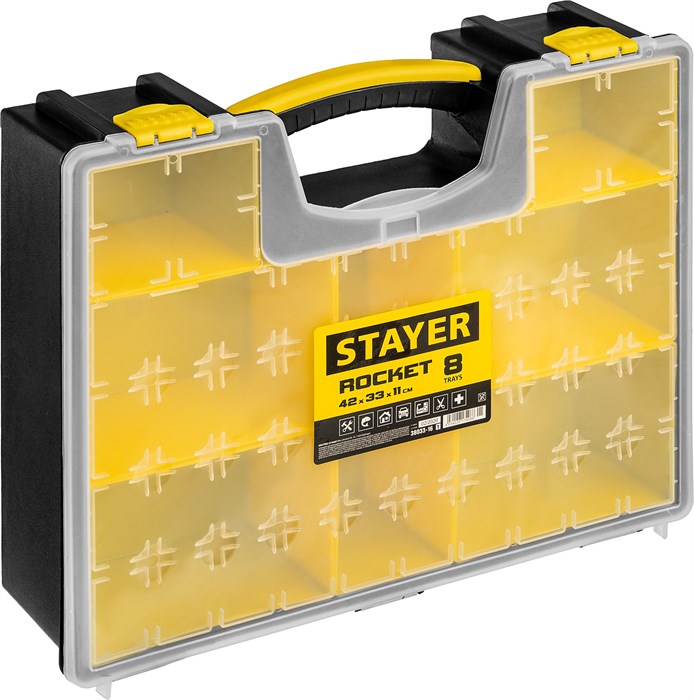 STAYER ROCKET-8, 420 х 330 х 110 мм, (16.5″), пластиковый органайзер с 8 съемными лотками (38033-16) 00031363