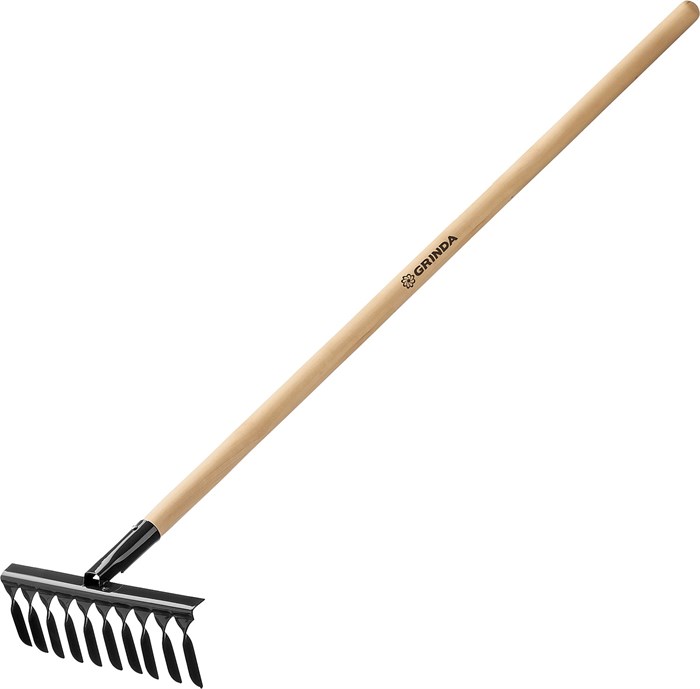 GRINDA GS-10 WOOD, 320 х 95 х 1300 мм, 10 витых зубцов, углеродистая сталь, антикор. покрытие, черенок дерев. высш. сорт, садовые грабли (39581-10) 000487621