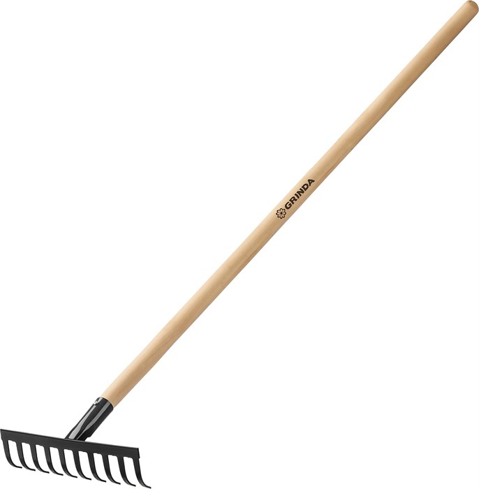 GRINDA GT-10 WOOD, 260 х 80 х 1300 мм, 10 прямых зубцов, углерод. сталь, антикор. покрытие, черенок дерев. высш. сорт, садовые грабли (39583-10) 000487624