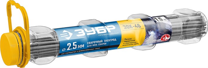 ЗУБР Д 2.5 х 350 мм, 1.5 кг в ПВХ тубе, ЗОК-46 рутил-целлюлозный, электрод сварочный, Профессионал (40031-2.5) 000544790