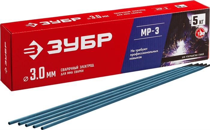 ЗУБР Д 3.0 х 350 мм, 5 кг в коробке, МР-3 рутиловый, электрод сварочный (40015-3.0) 0001314124