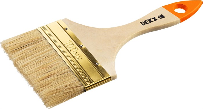 DEXX 100 мм, 4″, натуральная щетина, деревянная ручка, флейцевая, все виды ЛКМ, плоская кисть (0100-100) 0002006485