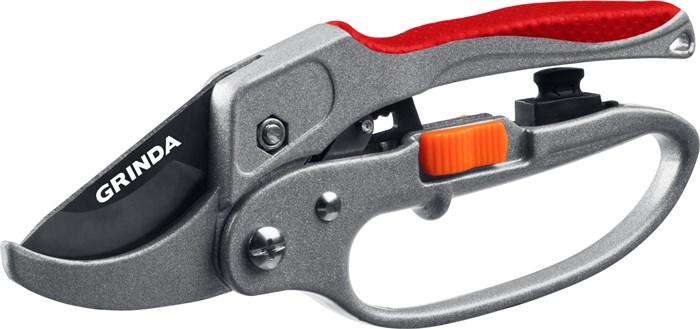 GRINDA G-15, 200 мм, стальные лезвия, храповый механизм, с эфесом, с алюминиевыми рукоятками, контактный секатор (8-423034) 0002279046