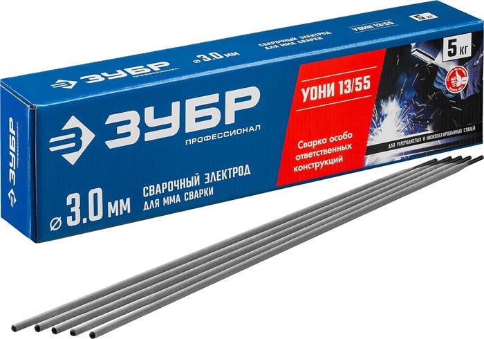 ЗУБР Д 3.0 х 350 мм, 5 кг в коробке, УОНИ 13/55 с основным покрытием, электрод сварочный, Профессионал (40025-3.0) 0002977488