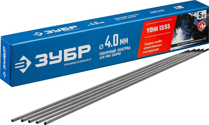 ЗУБР Д 4.0 х 450 мм, 5 кг в коробке, УОНИ 13/55 с основным покрытием, электрод сварочный, Профессионал (40025-4.0) 0002977489