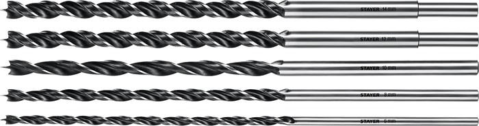 STAYER Maxdrill, 5 шт: 6-8-10-12-14 х 300 мм, набор сверл спиральных по дереву (2943-300-H5) 0003500864