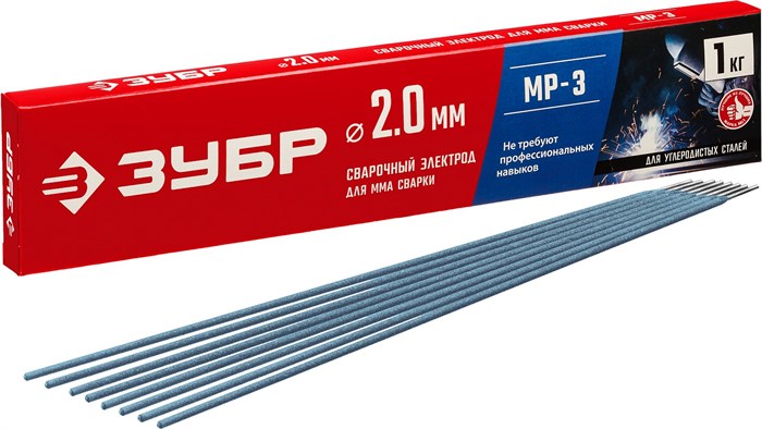 ЗУБР Д 2.0 х 300 мм, 1 кг в коробке, МР-3 рутиловый, электрод сварочный (40011-2.0) 0006608135