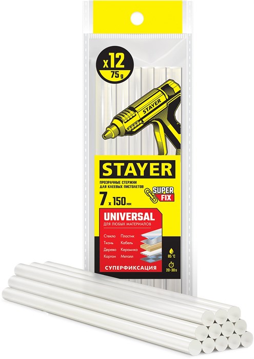 STAYER Universal, 7 х 150 мм, 12 шт, прозрачные, универсальные клеевые стержни Professional (06817-12) 0008285949