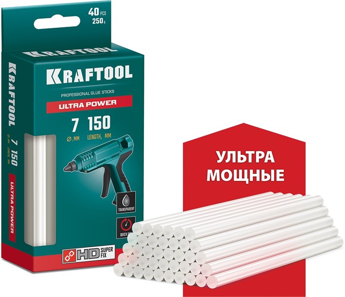 KRAFTOOL Ultra Power, 7 х 150 мм, 40 шт, прозрачные, ультрамощные клеевые стержни (06837-40) 0008805032