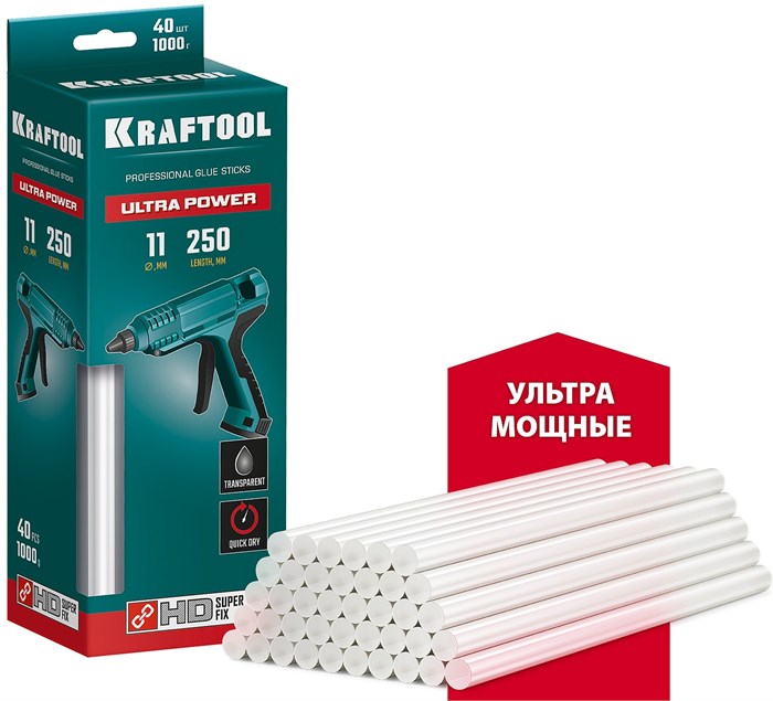 KRAFTOOL Ultra Power, 11 х 250 мм, 40 шт, ультрамощные, прозрачные, клеевые стержни (06848-40) 0008805037