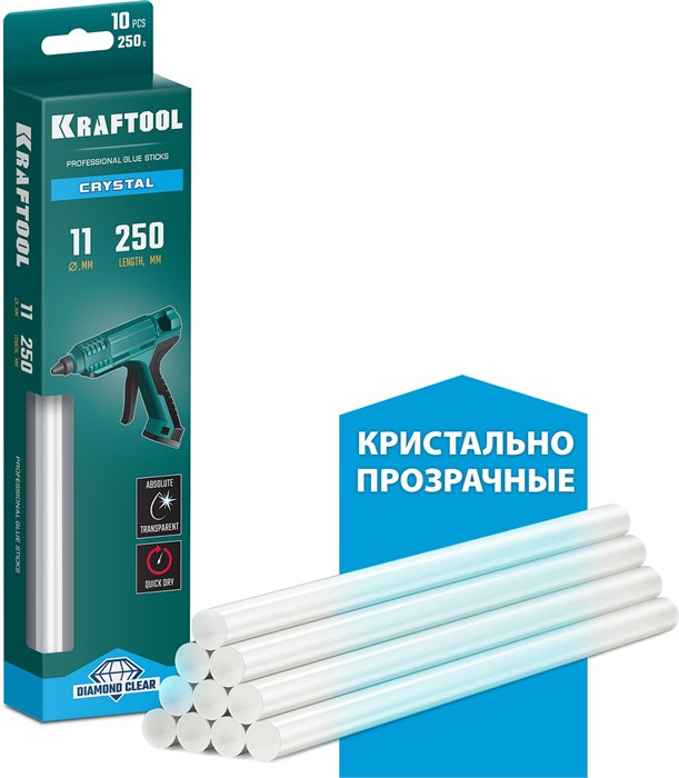 KRAFTOOL Cristal, 11 х 250 мм, 10 шт, кристально прозрачные, клеевые стержни (06846-10) 0009053698