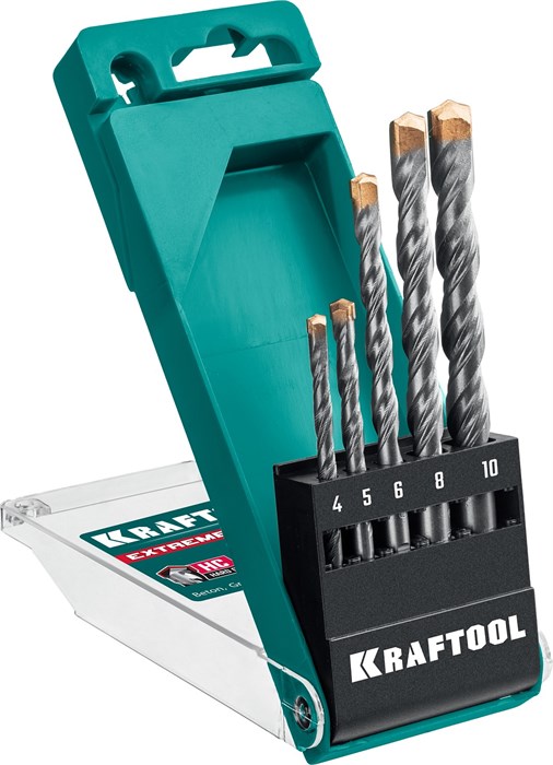 KRAFTOOL Extreme, 5 шт: 4-5-6-8-10 мм, трехгранный хвостовик, набор сверл по бетону (29166-H5) 00010202661