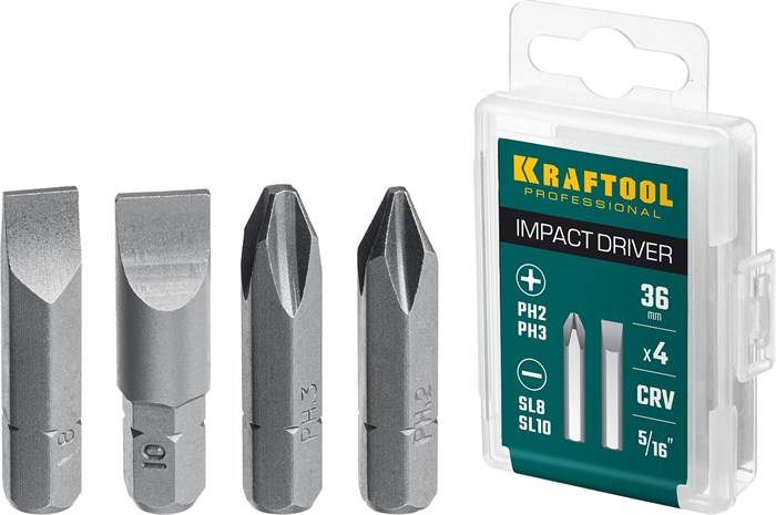 KRAFTOOL 36 мм, 4 шт, набор бит для ударной отвертки (25551) 00010783373