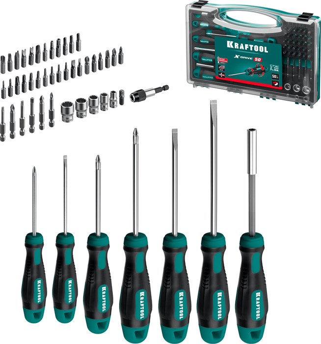 KRAFTOOL X-Drive 50, 50 предм., набор отверток и насадок (25815) 00012013830